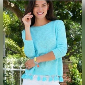 Lilly Pulitzer | ATHEA TASSEL SWEATER IN BLUE IBIZA | L | Very Good Condition
